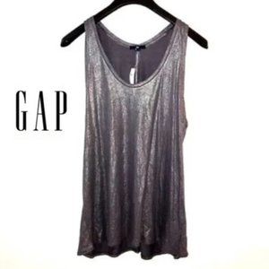 New w Defect $ 28 GAP Women L Gunmetal Metallic Stretch Tank Top